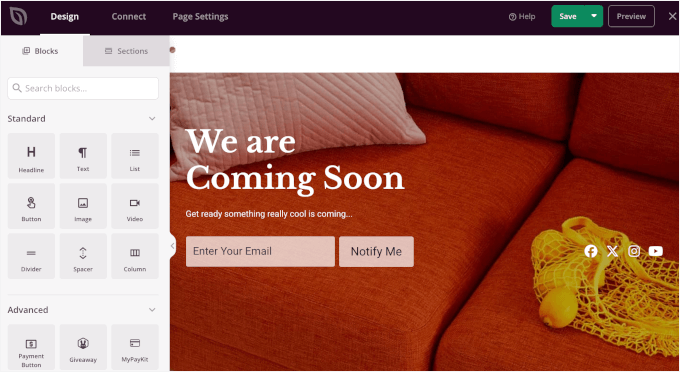 Modifica di un modello "Coming Soon" in SeedProd