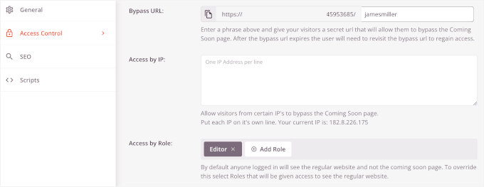 Impostazioni di controllo accessi in SeedProd