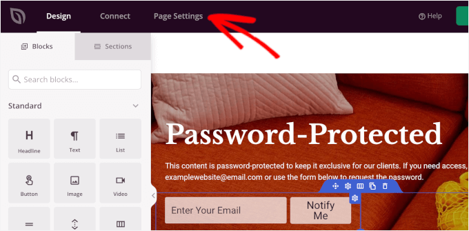 Accesso alle impostazioni della pagina di SeedProd