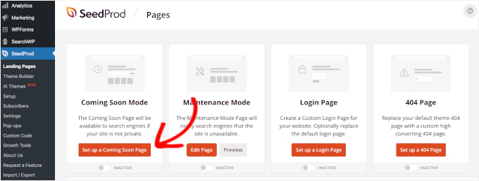 Imposta la pagina "Coming Soon" in SeedProd