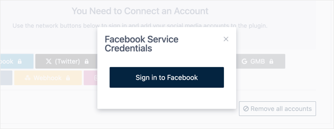 Signing in to Facebook to connect Revive Social plugin with Facebook