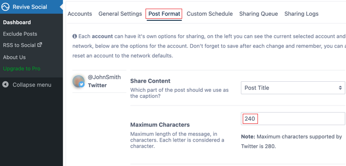 Limiting the number of characters in a social media post