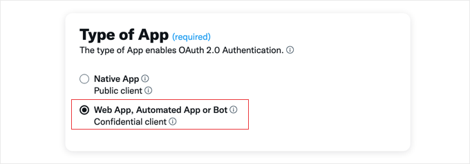Choosing the type of app for the X app