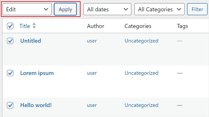 Sélectionner en bloc des articles WordPress à modifier Sélectionner en bloc des articles WordPress à modifier