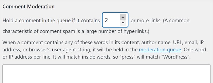 Paramètres de modération des commentaires WordPress Paramètres de modération des commentaires WordPress