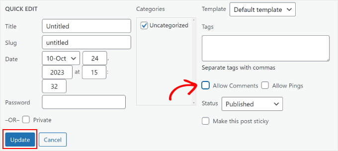 Désactiver les commentaires en utilisant la fonction Édition rapide de WordPress Désactiver les commentaires en utilisant la fonction Édition rapide de WordPress