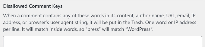 Paramètres des clés de commentaires interdits WordPress Paramètres des clés de commentaires interdits WordPress