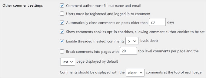Autres paramètres de commentaires WordPress Autres paramètres de commentaires WordPress