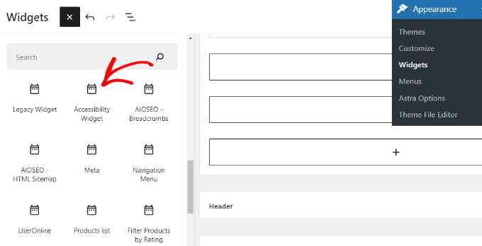 Aggiungi un blocco widget di accessibilità