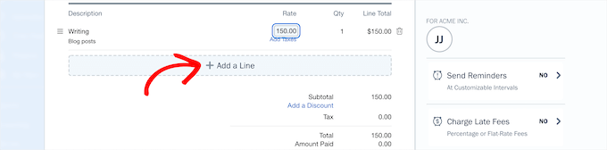 Add line to invoice Add line to invoice