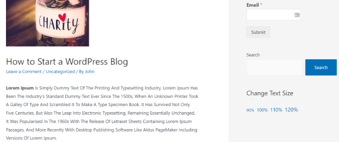 Anteprima modifica dimensione testo