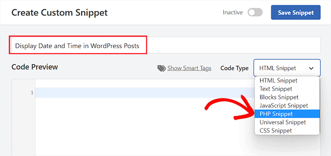 Choose PHP Snippet option for the displaying time next to dates in post snippet Choose PHP Snippet option for the displaying time next to dates in post snippet