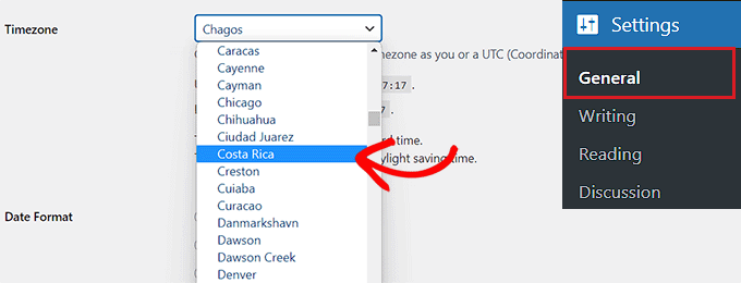 Choose timezone from the dropdown menu Choose timezone from the dropdown menu