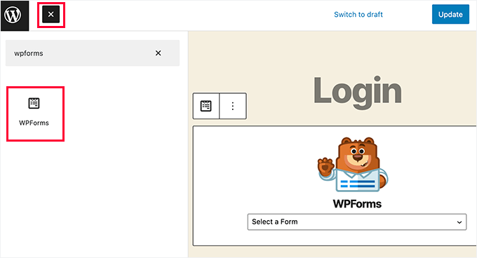 Add WPForms block