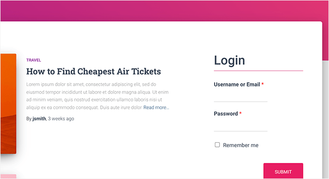 Login form on a sidebar