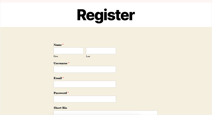 Previewing registration page