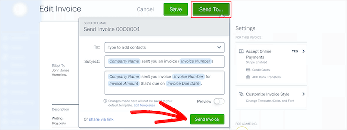 Send new invoice to client Send new invoice to client