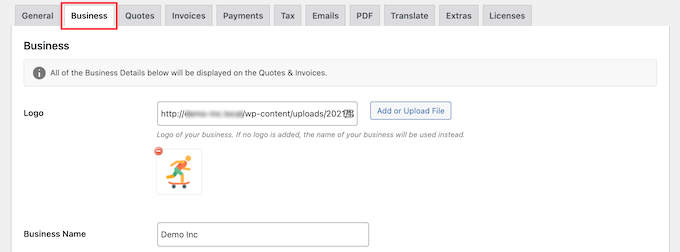 Enter business information for invoices Enter business information for invoices