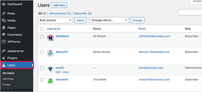Managing users in WordPress
