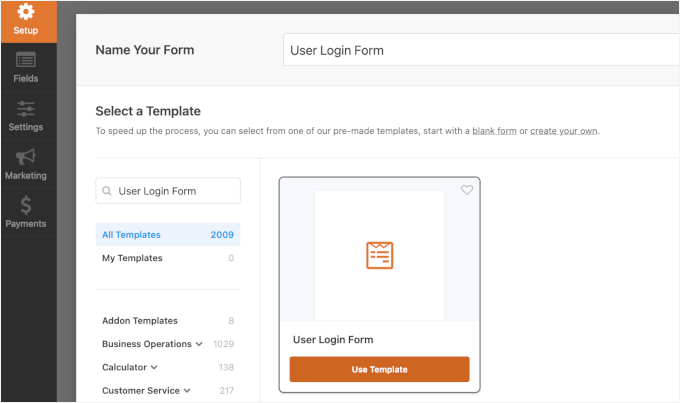 User Login form template