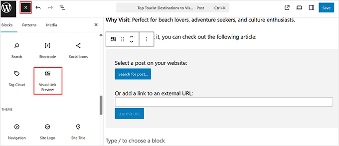 Ajouter un bloc d'aperçu de lien visuel dans l'éditeur de contenu Ajouter un bloc d'aperçu de lien visuel dans l'éditeur de contenu