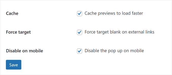 Configuring caching, open in a new tab, and mobile popup settings in Bright Links Preview Configuring caching, open in a new tab, and mobile popup settings in Bright Links Preview