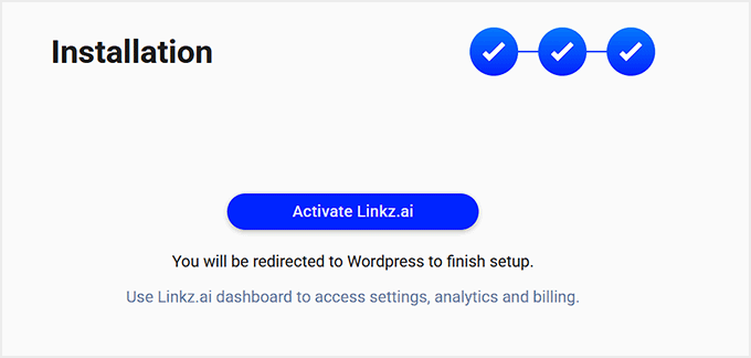 Cliquez sur le bouton Activer Linkz.ai Cliquez sur le bouton Activer Linkz.ai