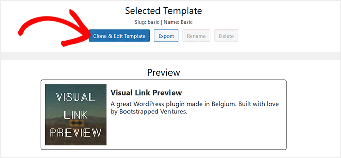 Cliquer sur le bouton Cloner et modifier le modèle dans l'aperçu de lien visuel Cliquer sur le bouton Cloner et modifier le modèle dans l'aperçu de lien visuel