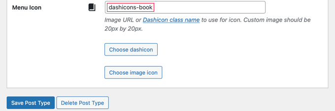The Dashicon CSS Class Is Added The Dashicon CSS Class Is Added