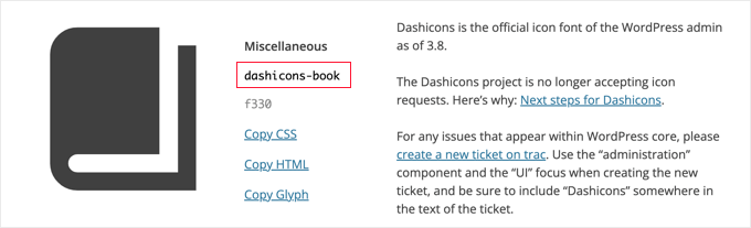 Copy the Dashicon CSS Class Copy the Dashicon CSS Class
