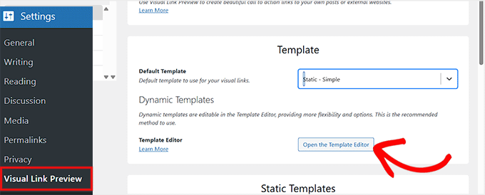 Ouvrir l'éditeur de modèle dans l'aperçu de lien visuel Ouvrir l'éditeur de modèle dans l'aperçu de lien visuel