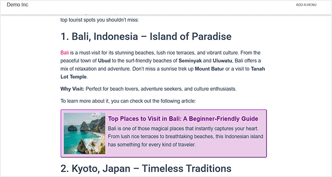 Aperçu de la carte de lien visuel en action Aperçu de la carte de lien visuel en action