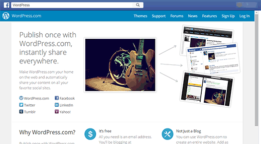 Pagina di destinazione per l'app di WordPress.com