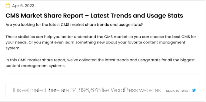 Un esempio di una casella 'click to tweet' in WordPress Un esempio di una casella 'click to tweet' in WordPress