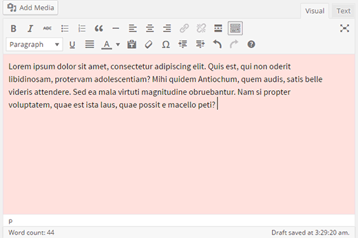 Visual editor with background color based on word count Visual editor with background color based on word count