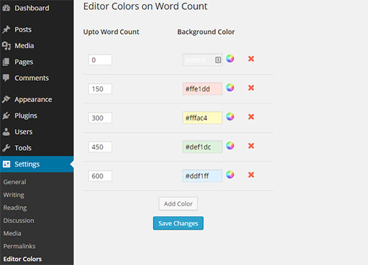 Editor Color Settings Editor Color Settings