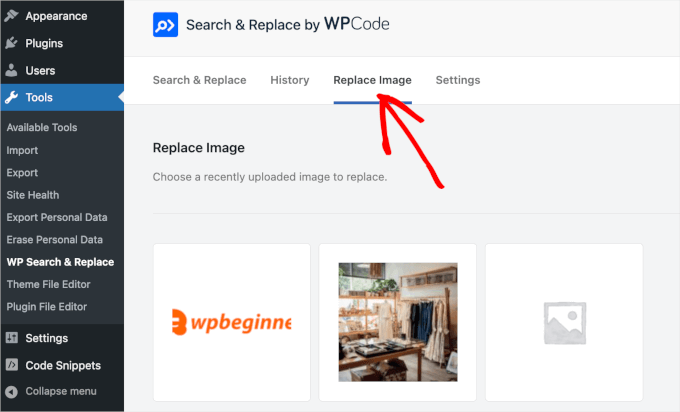 wpadminarea-tools-wpsearchandreplace-replaceimagetab The Replace Image tab in Search & Replace Everything
