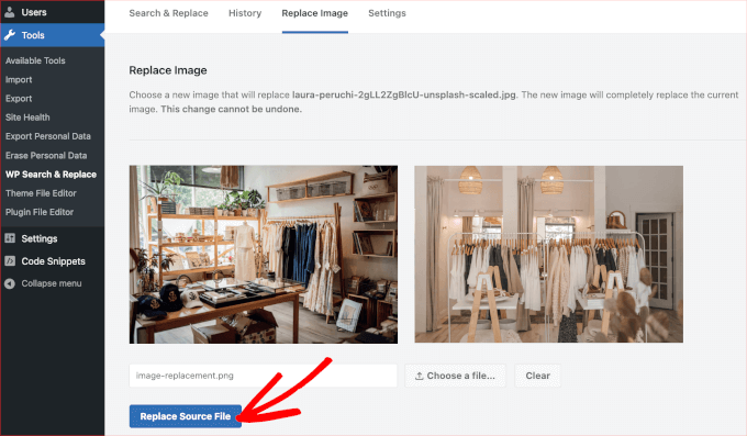 The Replace Source File button in Search & Replace Everything The Replace Source File button in Search & Replace Everything