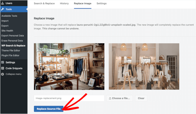 The Replace Source File button in Search & Replace Everything The Replace Source File button in Search & Replace Everything