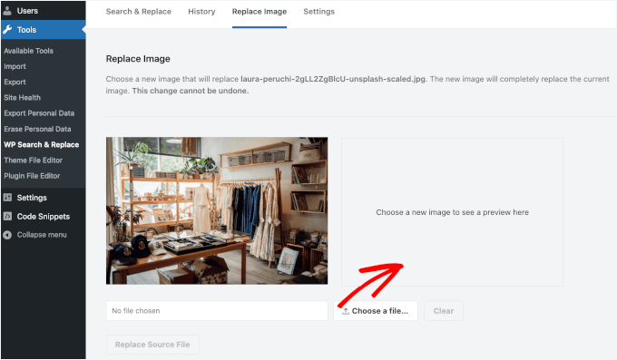 The Choose a file button in Search and Replace Everything The Choose a file button in Search and Replace Everything