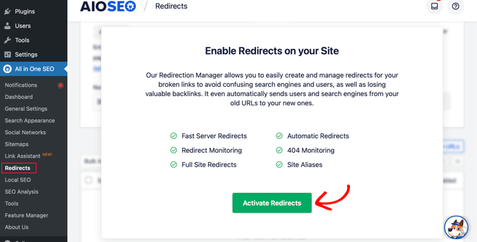 Activate AIOSEO Redirects Activate AIOSEO Redirects
