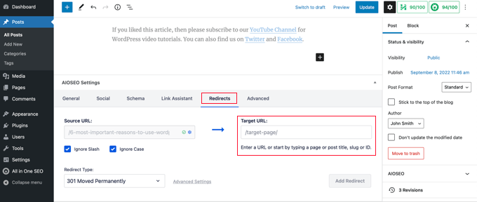 Redirect a Post From the WordPress Editor Redirect a Post From the WordPress Editor