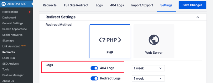 Enable 404 Logs Enable 404 Logs