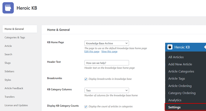 Configure Heroic Knowledge Base settings Configure Heroic Knowledge Base settings
