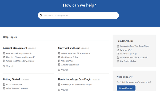 Knowledge base homepage Knowledge base homepage