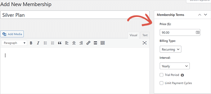 Ajout d'un nouveau plan d'adhésion