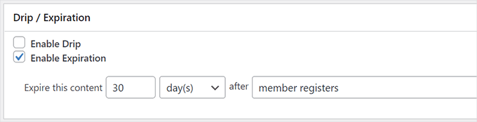 Définir l'expiration du contenu partiel
