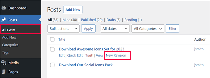 Démarrer une nouvelle révision pour planifier une mise à jour de contenu