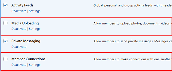 Aktywuj komponenty przesyłania multimediów i połączeń między członkami w BuddyBoss