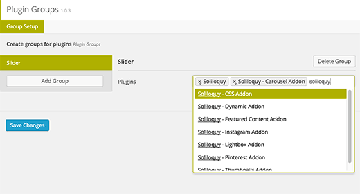 Dodawanie wtyczek do grupy